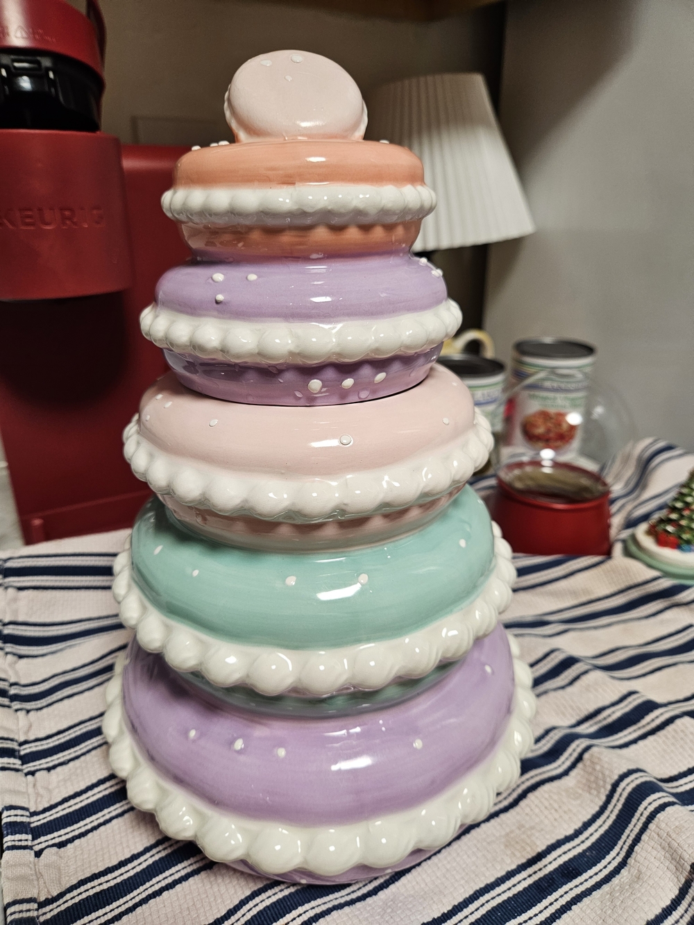 Peppermint & Pine Macaroon Stacked Christmas Cookie Jar